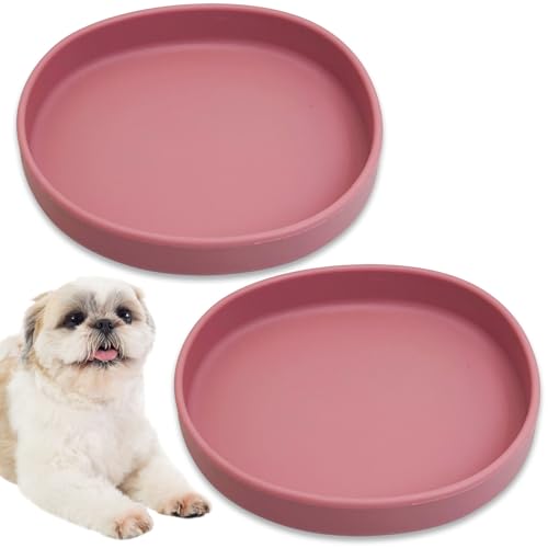 Silicone Cat Bowl 2 Pcs Non-Slip Cat Dish for Dry Food and Wet Food Shallow Relief Whisker Fatigue Pet Bowls Plates Set for Kittens, Small Cats and Dogs (Red) - color: 2 Pcs - (Red)