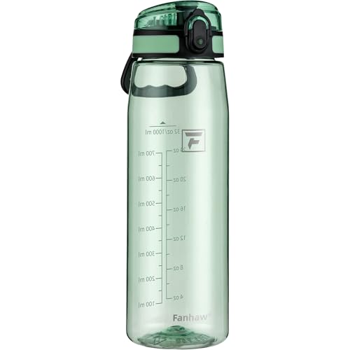 Fanhaw 32 oz Clear Plastic Water Bottle, Chug Lid, Glow Green - color: Glow Green
