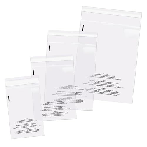 Spartan Industrial - Poly Bag Bundle Combo Pack of 400-6X9, 8X10, 9X12, 11X14 Self Seal Clear Plastic Bags With Suffocation Warning - size: Bundle
