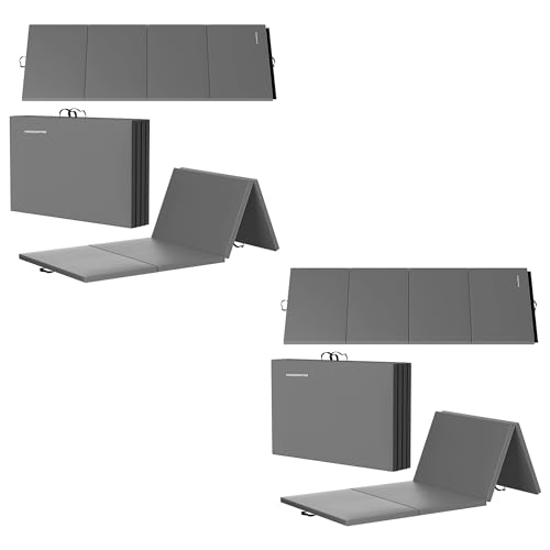 BalanceFrom 2-Pack 10x4 Feet 4-Panel Folding Gymnastics Mat, Gray – 2-Inch Thick Pad with Vinyl Surface and Carrying Handles for Tumbling, Yoga, Pilates, Home Workouts, and Martial Arts