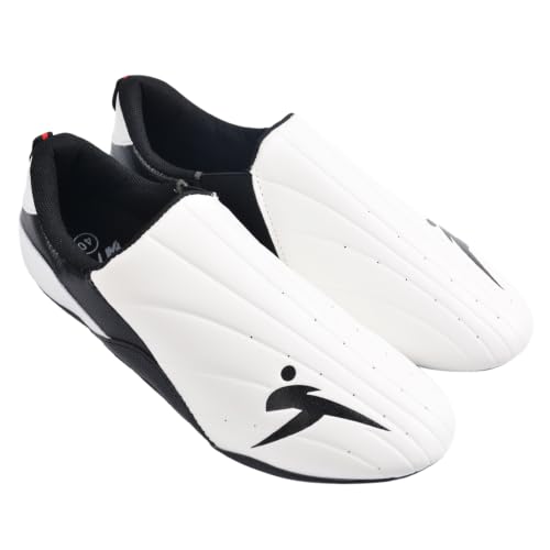 Taekwondo Karate Martial Arts Shoes, Lightweight and Breathable Boxing Shoes for Kids Youth Adult, Unisex - color: White & Black, size: 8