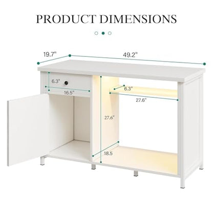 4ever2buy 55-75 Gallon Fish Tank Stand with Power Outlets, LED Light, Heavy Duty Aquarium Stand with Cabinet for Fish Tank Accessories Storage, for Turtle Tank, Reptile Terrarium, 1100LBS, White