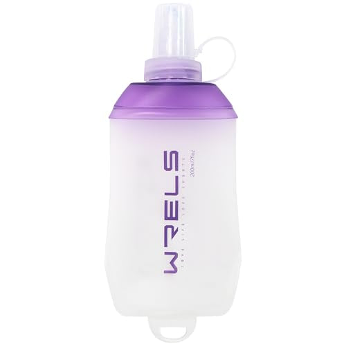 WRELS 200ml/350ml/500ml Collapsible Soft Flask,BPA Free Folding Soft Water Bottle with Hanging Ring,Lightweight TPU Hydration Flask for Running Marathon Cycling Hiking - color: Purple-200ml*1