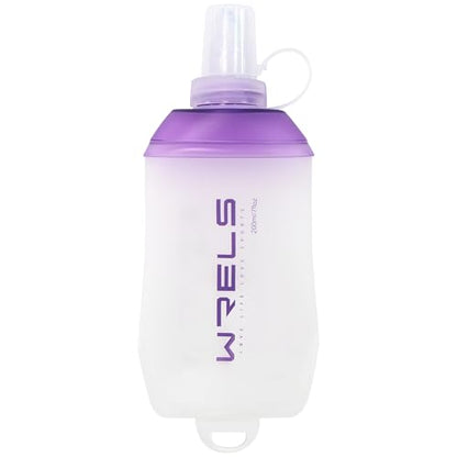 WRELS 200ml/350ml/500ml Collapsible Soft Flask,BPA Free Folding Soft Water Bottle with Hanging Ring,Lightweight TPU Hydration Flask for Running Marathon Cycling Hiking - color: Purple-200ml*1