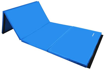 BalanceFrom 6x4 Feet 4-Panel Folding Gymnastics Mat – 2-Inch Thick Pad with Vinyl Surface and Carrying Handles for Tumbling, Yoga, Pilates, Home Workouts, and Martial Arts - color: Blue