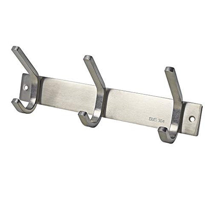 WEBI Sturdy Stainless Steel 304 Hook Rail Coat Rack with 3 Hooks, Great Home Storage & Organization for Bedroom, Bathroom, Foyer, Hallway, Brushed Finish - size: 3 Hooks