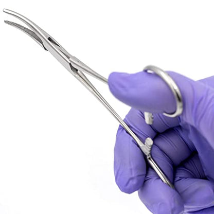 MABIS Precision Kelly Forceps Locking Tweezers Clamp, Silver, Curved, 5-1/2 Inch, 1 Count (Pack of 1)