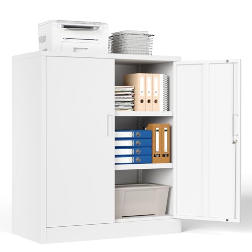 Metal Storage Cabinet, 36" H Locking Storage Cabinet, Metal Storage Cabinet with Locking Doors for Home, School, Office, Garage, White - color: White, size: 36" H
