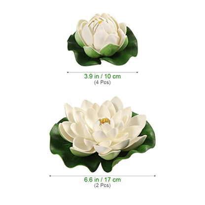 Ciieeo 6PCS Artificial Floating Lotus Flowers Realistic White Lotus & Water Lily Pads for Pool Patio Garden Aquarium Decor