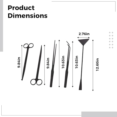 5 Pcs Aquarium Tools Kit, Stainless Steel Black Tools, Includes Tweezers, Scissors, and Sand Shovel, Anti-Rust