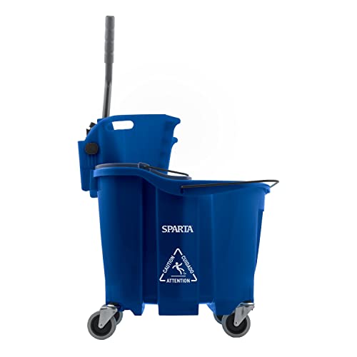 SPARTA OmniFit Mop Bucket System, Durable Mop Bucket, Side Press Wringer, and Soiled Water Insert, Floor Cleaning Essentials for Commercial and Home Use, 35 Qt Capacity, 1 Count, Blue - color: Blue