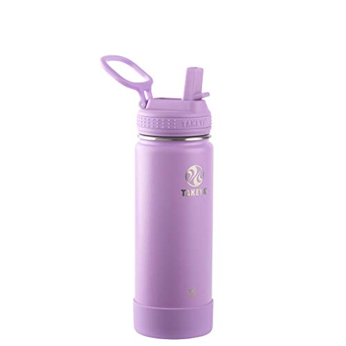 Takeya 18 oz Actives Stainless Steel Water Bottle with Straw Lid – Leakproof, Double-Wall Insulated, Keeps Drinks Cold 24 hrs/Hot 12 hrs, BPA-Free, Powder-Coated, Gym & Travel, Lilac - color: Lilac, size: 18 Ounces