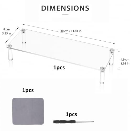 Acrylic Riser, Display Stand Clear Shelf 12 x3.15x2 inches Small Display Shelf 1 Tier Rectangular Organizer for Cosmetic Products Tabletop Use and More