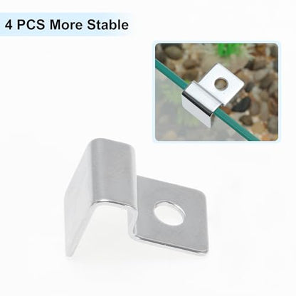 4 Pcs Aquarium Lid Clips, 4mm Aquarium Cover Support Clamps, Aquarium Cover Holder Lid, Stainless Steel Aquarium Tank Cover Clamps Set, Silver Tone