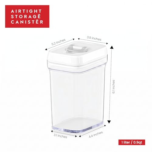 DWËLLZA KITCHEN Airtight Food Storage Containers for Pantry With White Lids 1L - 6 Pack - Clear Plastic Air Tight Kitchen Containers Pantry Organization and Storage BPA-Free Keeps Food Fresh & Dry