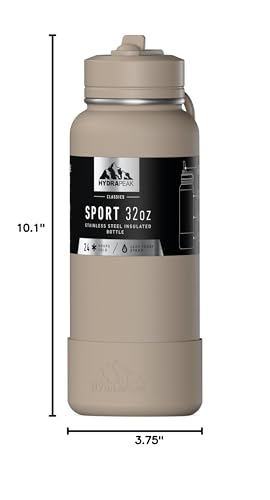 Hydrapeak 32oz Sport Insulated Water Bottle with Straw Lid, Leak & Spill Proof, Keeps Drinks Cold for 24 Hours, Hot for 12 Hours, Premium Stainless Steel Water Bottles (32oz, Latte) - color: Latte