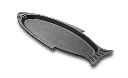Outset Cast Iron Fish Grill and Serving Pan, 18.9 x 7.28 x 0.98 inch BBQ and Oven Safe Fish Cooking Pan - color: Black, size: 18.9 x 7.28 x 0.98 inches