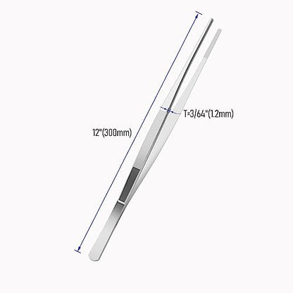 12 Inch Stainless Steel Tweezers, with Straight Round Blunt Serrated Tip, 3/64 Inch Thickness Stainless Steel, Multipurpose Daily Garden Home Lab Craft Repairing Tool - size: 12"L(3/64"T)