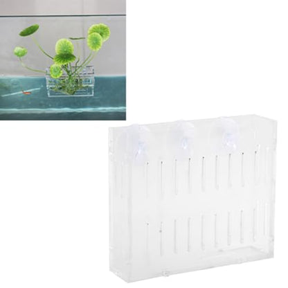 Aquarium Plant Holder, Fish Tank Plant Holder Cup, Acrylic Planter Grass Container with Suction Cups for Water Feature Decoration