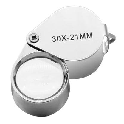 QiCheng&LYS Jeweler Pocket Loupe Magnifier, 30X Glass Lens Magnifying Glass for Jewelry, Coins, Stamps,Antiques and More (Silver)… - color: Silver