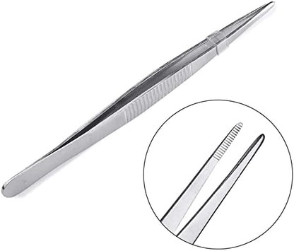 5.5 Inch Bent Tip Long Forceps Tweezers, Serrated Flat Tips Precision Curved Surgical Tongs Jewelers Needle Metal Sewing Sharp Kitchen Cooking Tweezers With Teeth Knurled Handles (1PCS-140mm) - color: Bent-1pcs-5.5inch