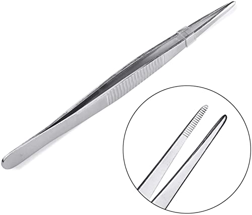 6.3 Inch Straight Tip Long Forceps Tweezers, Serrated Flat Tips Surgical Tongs Jewelers Needle Metal Sewing Sharp Kitchen Cooking Tweezers With Teeth Knurled Handles (1PCS-160mm) - color: Straight-1pcs-6.3inch