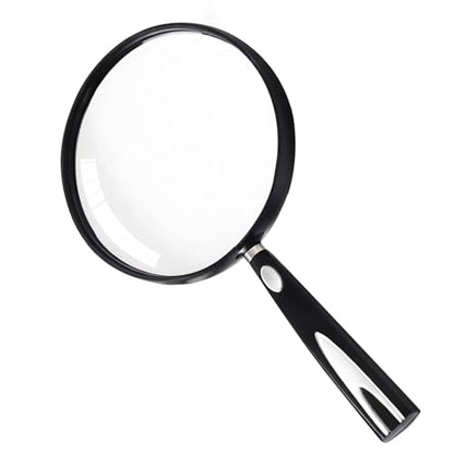 Handheld Reading Magnifier, 10X Magnifier, 130mm Shatterproof Lens, Non-Slip Handle for Adults Close Work, Seniors Reading and Nature Exploration, Hobby Observation(Silver/Black)