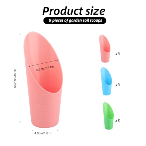 9 Pcs Bonsai Soil Scoops,3 Color Plastic Garden Soil Scoops,Small Potting Shovels for Succulent Indoor Plants Flower Planting Bonsai Cultivation,Colorful Sturdy Garden Tool