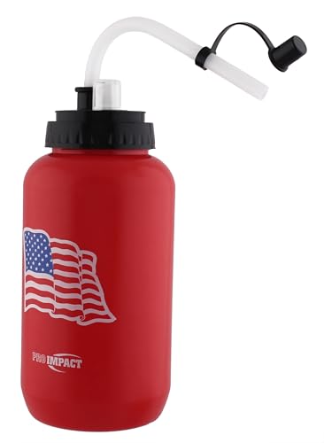 Squeezable Water Bottle with Bendable Long Straw and Spray cap - LDPE BPA Free Plastic - Hydration for Baseball Hockey Gym MMA Yoga Boxing Cycling Softball Football Lacrosse (35.5 Oz.) - color: Red American Flag