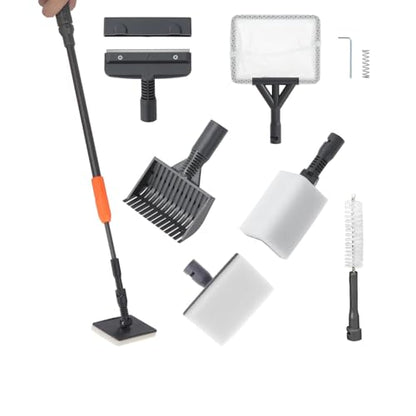 6 in 1 Fish Tank Cleaner Aquarium Cleaning Tool with Long Telescopic Handle, Scraper, Fishing Net, Sponge Cleaning Brush, Sand Rake for Fish Tank Maintenance.