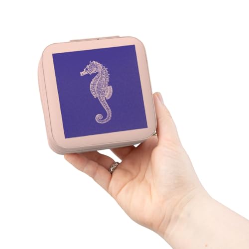 3dRose Navy Blue seahorse print Sea Horse Ocean marine beach aquarium aquatic Jewelry Travel Case Pink