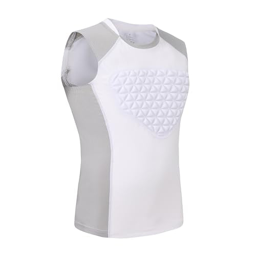 Youth Chest Protector Padded Compression Shirt, Heart Sternum Guard - color: White Grey, size: Medium