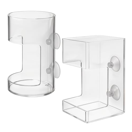 No Mess Aquarium Feeder Fish Tank Dish Tray Acrylic Clear Fishs Tank Feeder with Suction Cup, Round and Square Fishs Food Container Holder Dispenser 2.36x3.93 in for Turtle Shrimp Betta Feeding