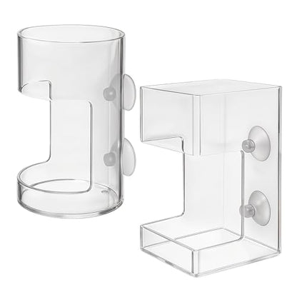 No Mess Aquarium Feeder Fish Tank Dish Tray Acrylic Clear Fishs Tank Feeder with Suction Cup, Round and Square Fishs Food Container Holder Dispenser 2.36x3.93 in for Turtle Shrimp Betta Feeding