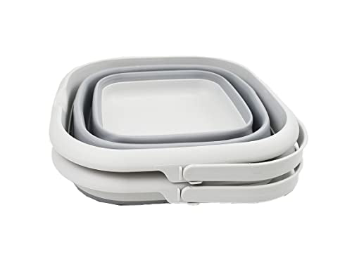 SAMMART 8.5L (2.2 Gallon) Collapsible Square Handy Bucket/Foldable SquareWater Pail/Portable Tub with Handle. Size 31cm (Square) (Grey (Set of 2)) - color: Grey (Set of 2)