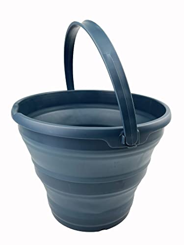 SAMMART 10L (2.6 Gallon) Collapsible Plastic Bucket - Foldable Round Tub - Portable Fishing Water Pail - Space Saving Outdoor Waterpot, Size 13 inches Dia (Leaf Blue) - color: Leaf Blue