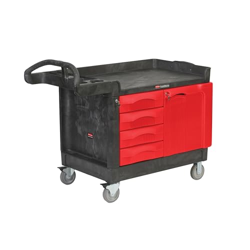 Rubbermaid Commercial Products TradeMaster Tool Storage Utility Cart, 4 Drawers + Cabinet, Small, 750 lb. Capacity, Black, for Warehouse/Garage/Cleaning/Maintenance - style: 4 Drawer + Cabinet