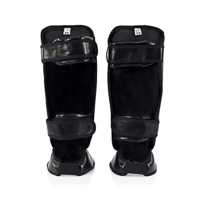 Fairtex SPK9 PU Leather Youth Shin Guards, Hook and Loop Muay Thai Shin Pad - color: Black, size: 8-10yrs