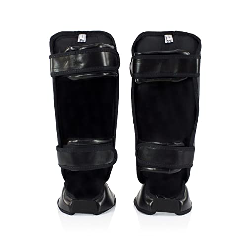 Fairtex SPK9 PU Leather Youth Shin Guards, Hook and Loop Muay Thai Shin Pad - color: Black, size: 10-12yrs