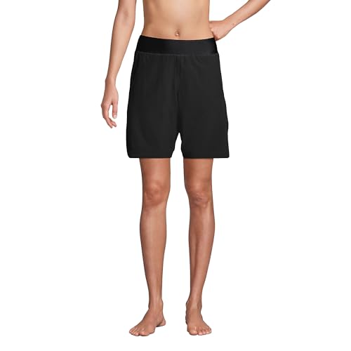 Lands' End Women's 9" Quick Dry Elastic Waist Modest Board Shorts Swim Cover-up Shorts with Panty - color: Black, size: 2 Petite