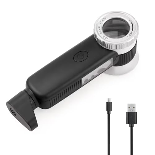 30X Jewelry Loupe with 7 Light, USB Rechargeable Foldable Handheld Magnifying Glass with Jade Appraisal Flashlight for Jewelry Appraisal, Coins, Gemstones