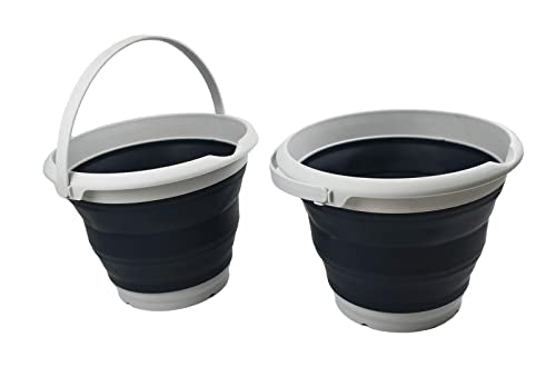 SAMMART 8.5L (2.2 Gallon) Collapsible Plastic Bucket - Foldable Round Tub - Portable Fishing Water Pail - Space Saving Outdoor Waterpot. Size 31cm Dia (Grey/Slate Grey (Set of 2)) - color: Grey/Slate Grey (Set of 2)