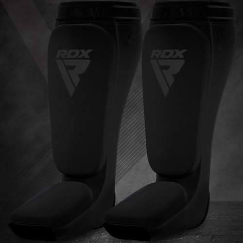 RDX Shin Guards Kickboxing Muay Thai, SATRA Approved, MMA Leg Instep Protection Pads, Sparring Training Martial Arts Boxing, Elasticated Padded Protector, Karate BJJ Taekwondo Gear, Men Women - color: Full Black, size: X-Large