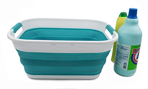 SAMMART 17.5L (4.6 Gallon) Collapsible/Foldable/Pop Up/Portable Washing Tub, Water Capacity 13.5L/3.5 Gallon (1, Bright Blue) - color: Bright Blue