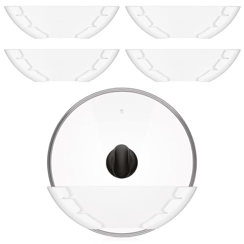 5 Pcs Universal Pot Lid Organizer for Cabinet, Pan Lids Holders Inside Cabinet Door, Wall Mount Pots Lid Organizers Rack for Kitchen, Fits 6" to 13.5"(White)