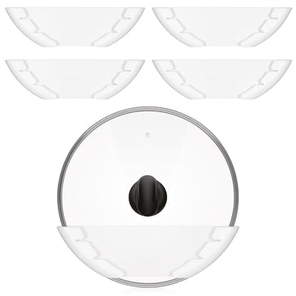 5 Pcs Universal Pot Lid Organizer for Cabinet, Pan Lids Holders Inside Cabinet Door, Wall Mount Pots Lid Organizers Rack for Kitchen, Fits 6" to 13.5"(White)