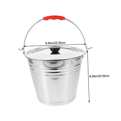 1Pc Durable Stainless Steel Water Bucket with Lid Multi Purpose Storage Container for Household Use Easy to Clean Comfortable Handle