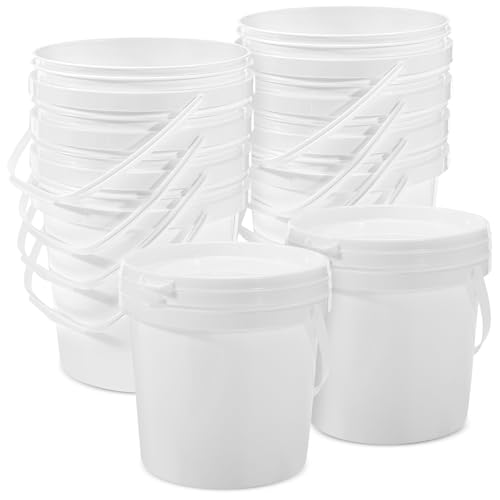 10 Pack 0.9 Gallon White Plastic Buckets with Lids and Handles –Portable Storage Containers for Dry Food, Paint, Camping, Fishing Supplies