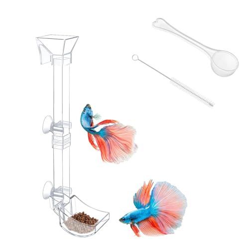 Aquarium Fish Shrimp Feeding Dish Set - Clear Feeder Tube and Dish With Cleaning Brush and Measuring Spoon for Preventing Food Scattering - Supplies for Shrimp Medium