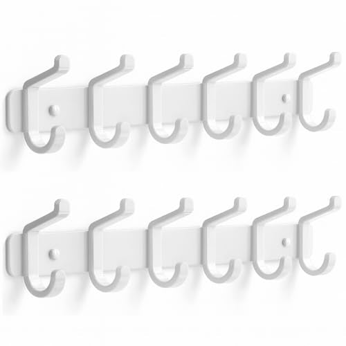 Coat Rack Wall Mount Heavy Duty, Wall Coat Hanger with Hooks, White 2 Pack - color: White, size: 2 Pack